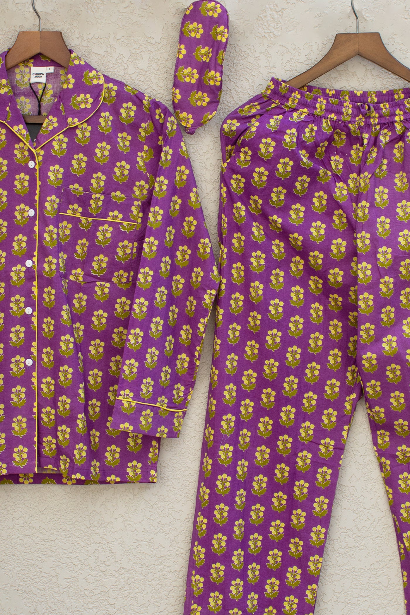 Cotton Buti Print Night Suit with Eye Mask in Plum