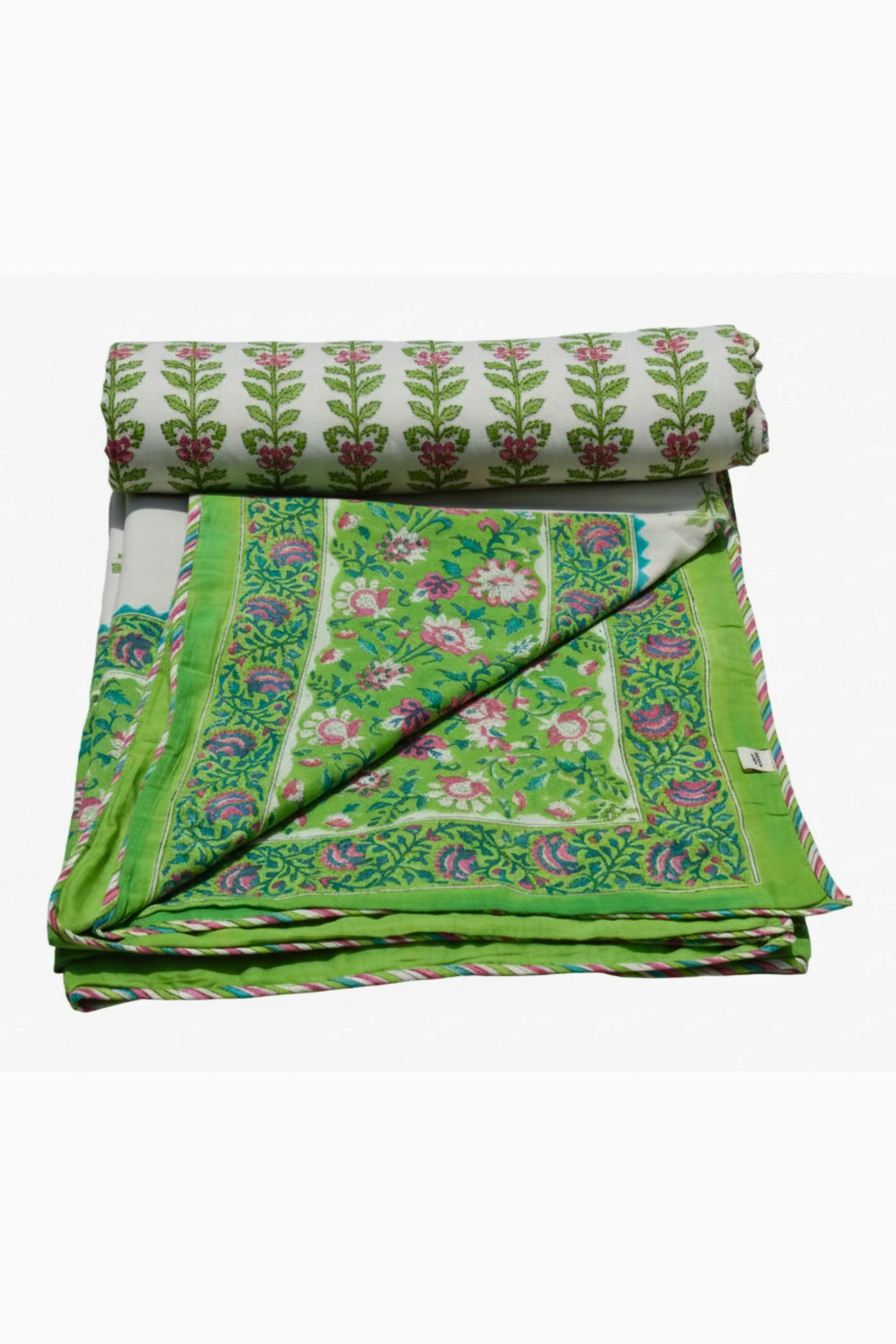 Cotton Mughal Buta Hand Block Print Dohar in Forest Green