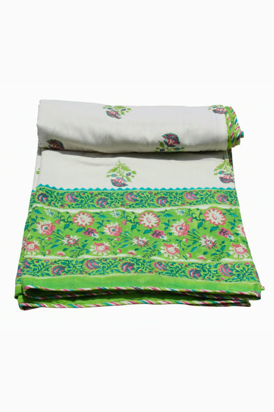 Cotton Mughal Buta Hand Block Print Dohar in Forest Green