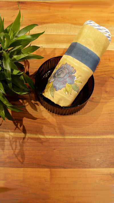 Cotton Flower Block Print Towel in Mustard