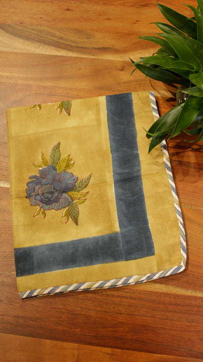 Cotton Flower Block Print Towel in Mustard