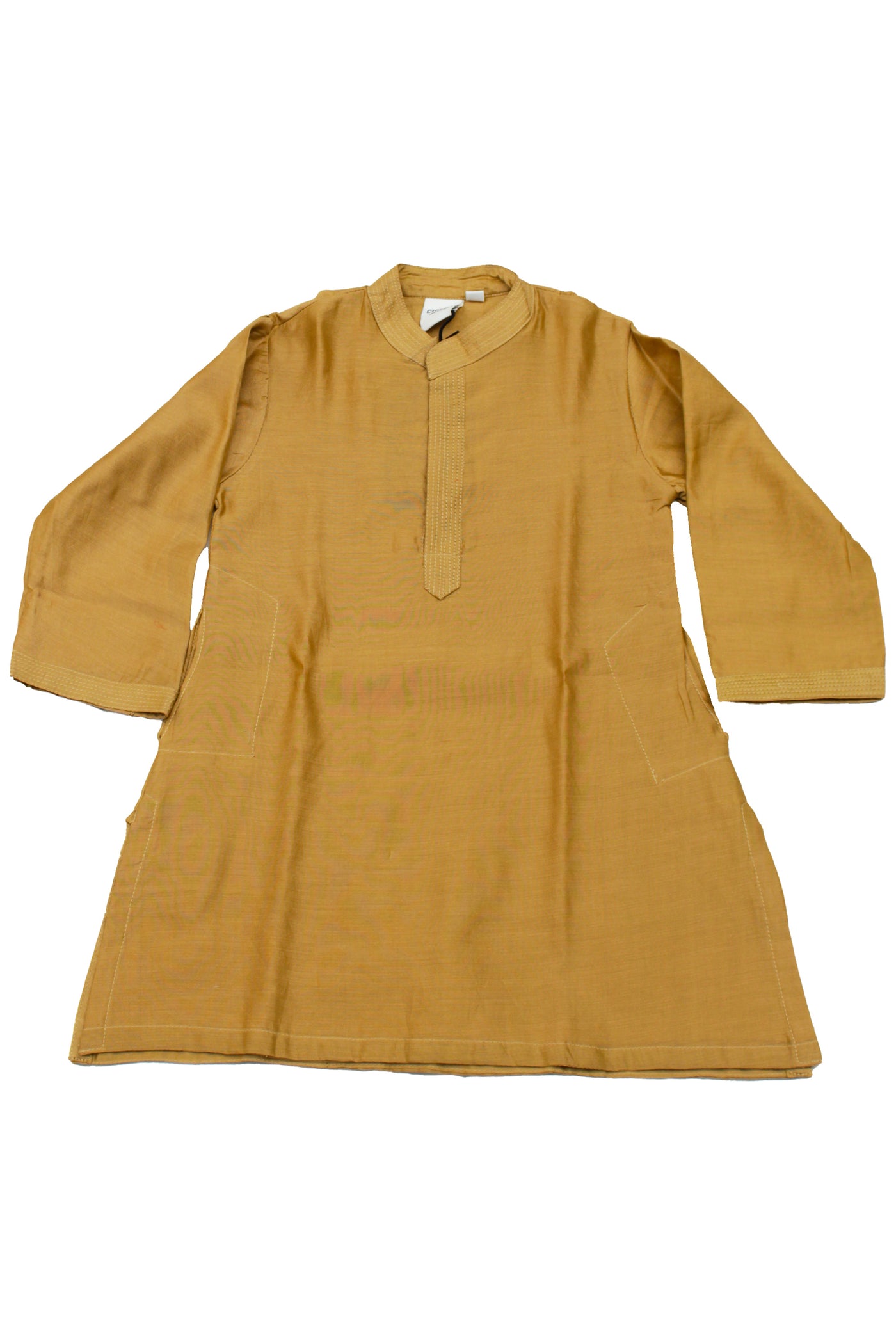 Chanderi Silk Plain Dye Boys Kurta in Olive Oil