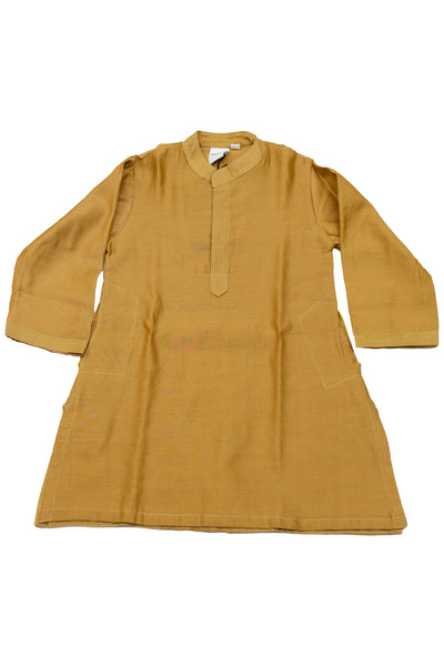 Chanderi Silk Plain Dye Boys Kurta in Olive Oil