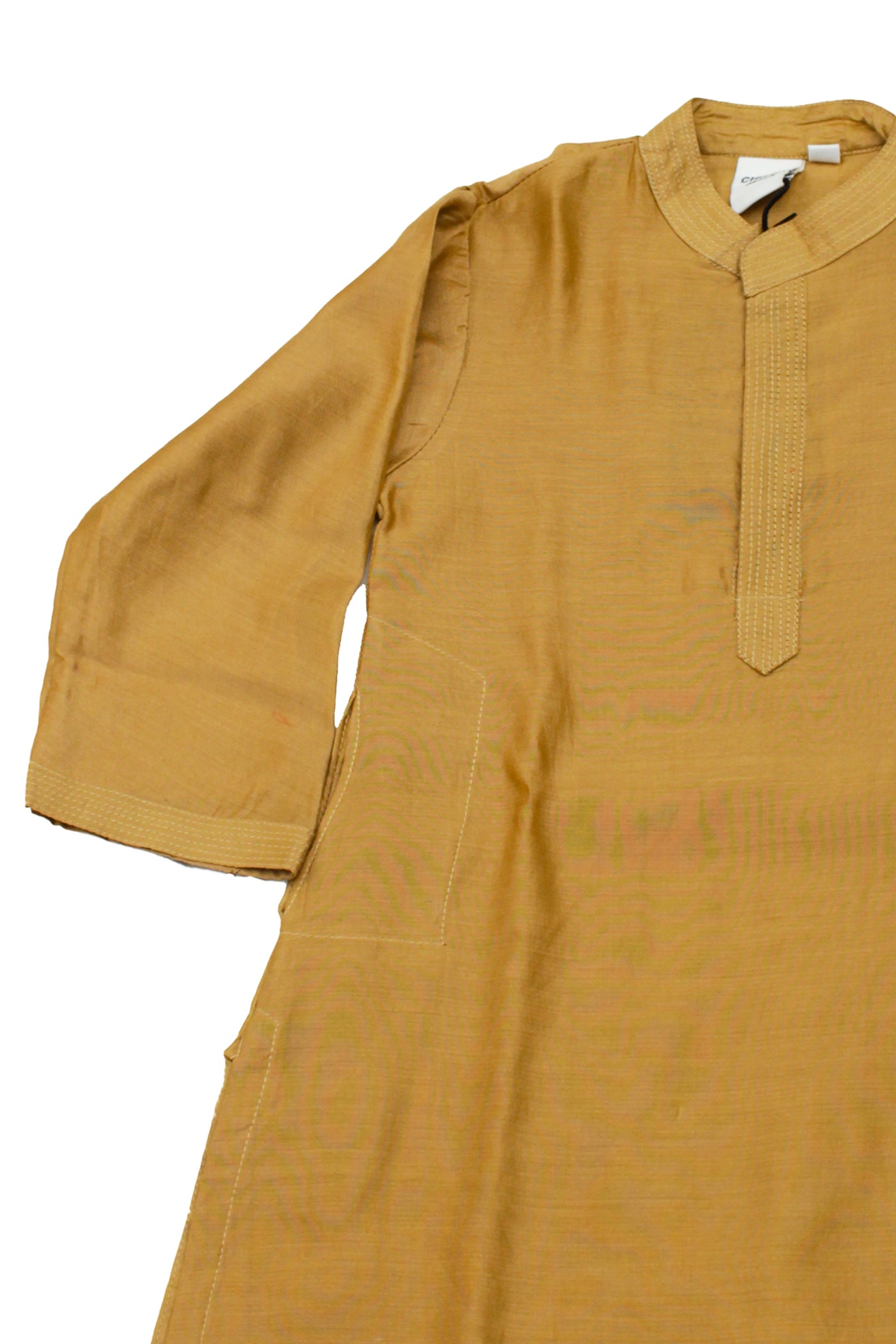 Chanderi Silk Plain Dye Boys Kurta in Olive Oil