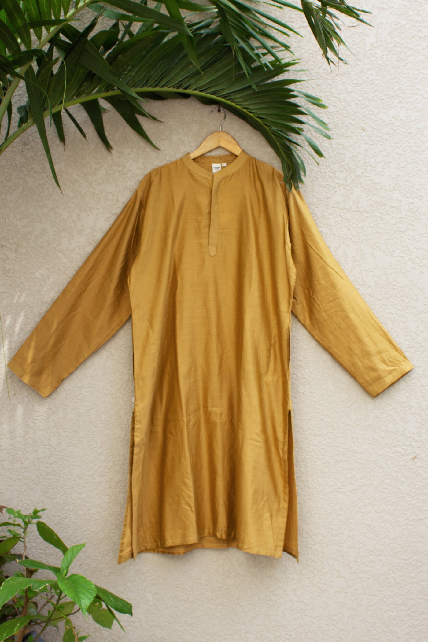Chanderi Silk Plain Dye Men Kurta in Olive Oil