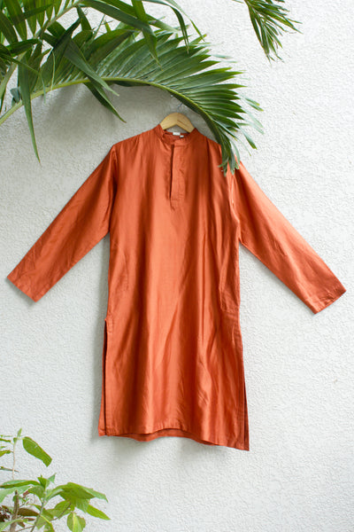 Chanderi Silk Plain Dye Men Kurta in Gold Flame