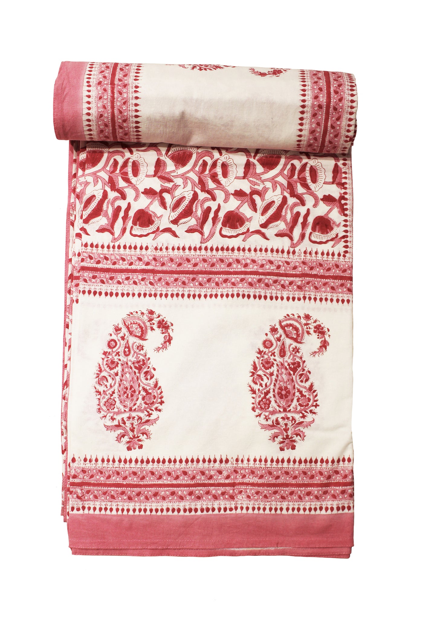 Cotton Paisely Block Print Bedsheet in Blossom Pink