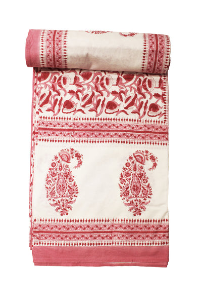 Cotton Paisely Block Print Bedsheet in Blossom Pink