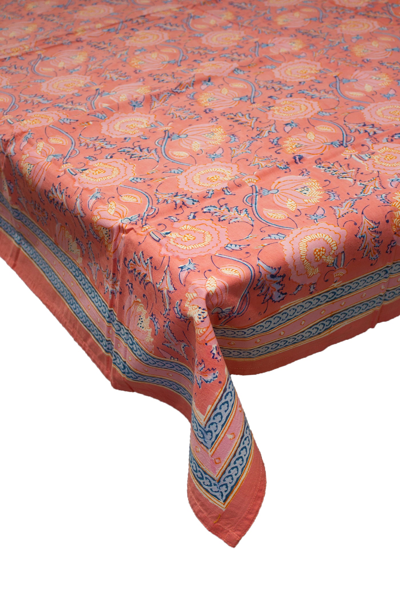 Square Table Cover Block Print in in Coral Pink