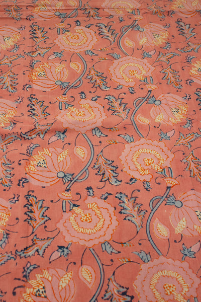 Square Table Cover Block Print in in Coral Pink