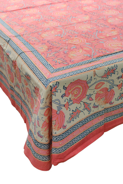 Square Table Cover Jaal Print in Coral Pink