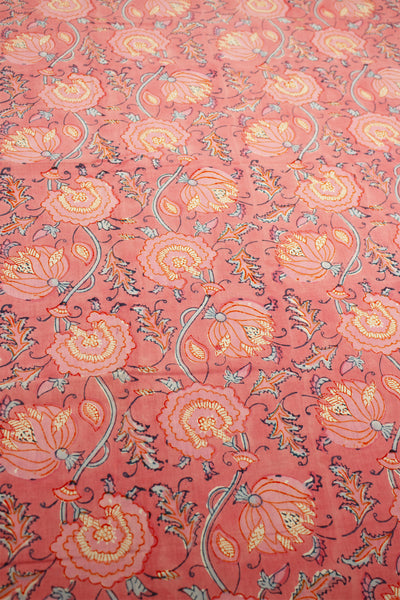 Square Table Cover Jaal Print in Coral Pink