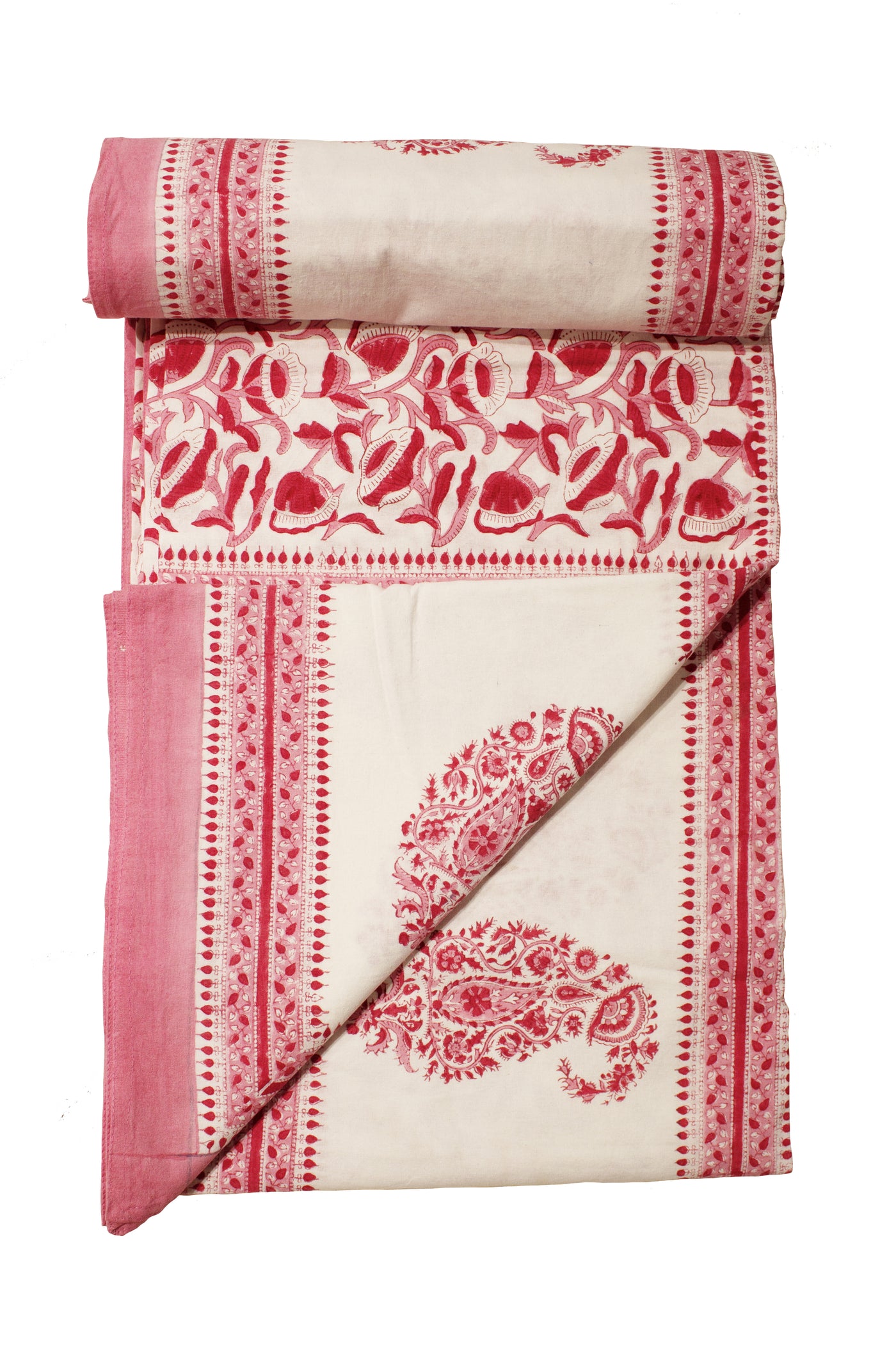 Cotton Paisely Block Print Bedsheet in Blossom Pink