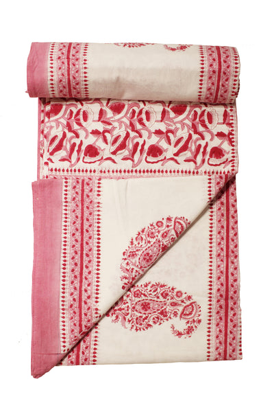 Cotton Paisely Block Print Bedsheet in Blossom Pink
