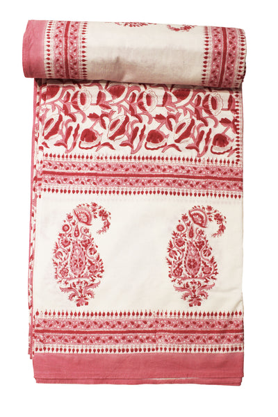 Cotton Paisely Block Print Bedsheet in Blossom Pink