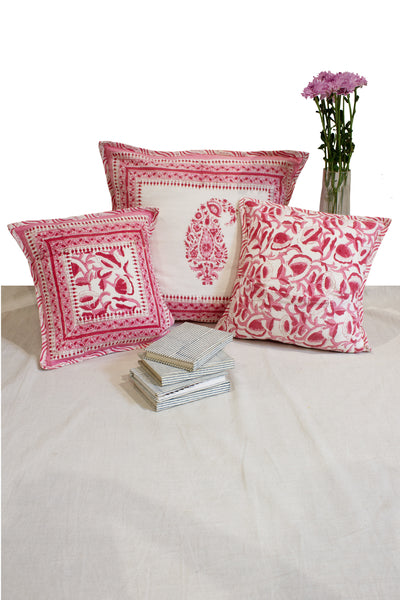 Cotton Paisely Block Printed Cushion Cover in Blossom Pink