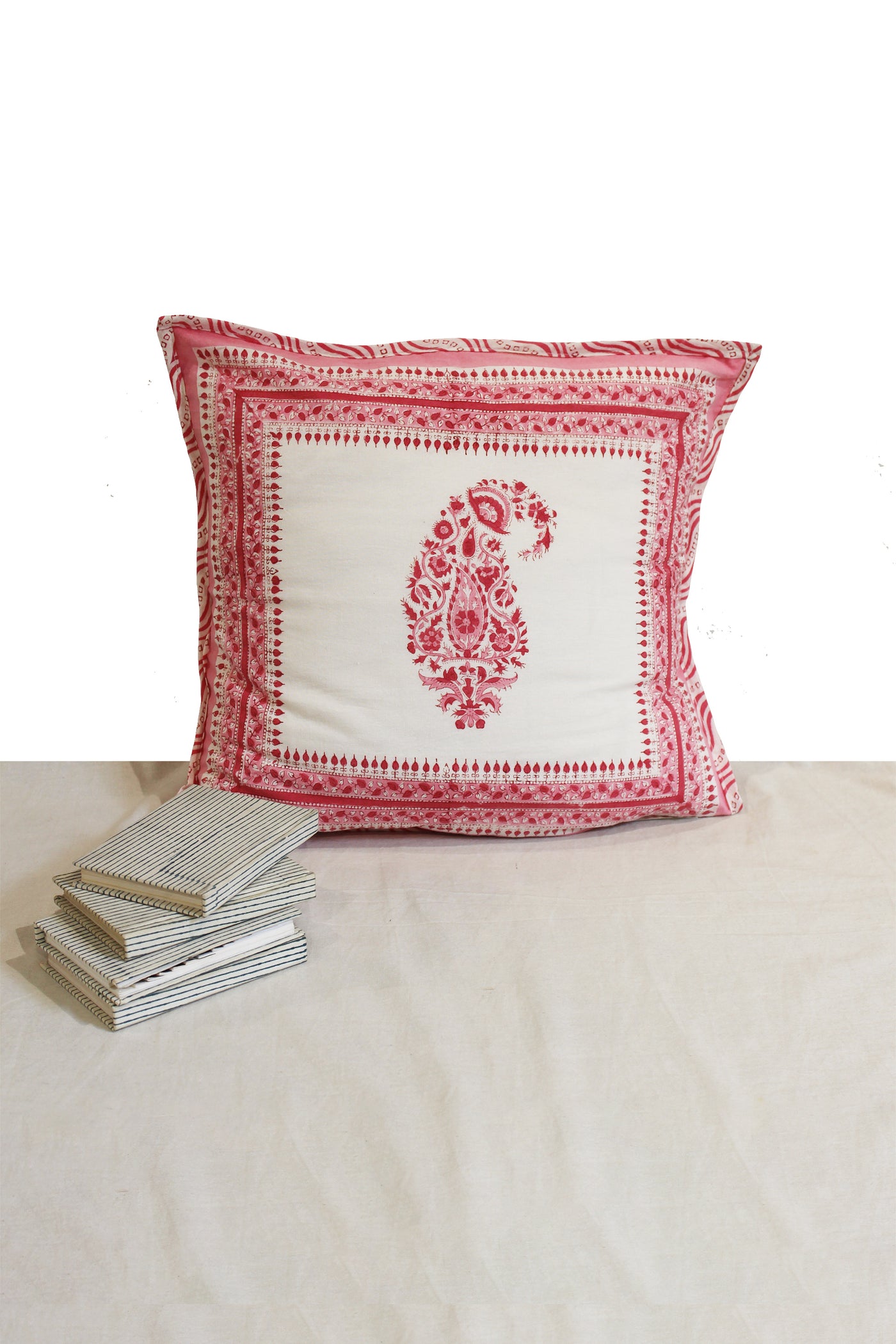 Cotton Paisely Block Printed Cushion Cover in Blossom Pink