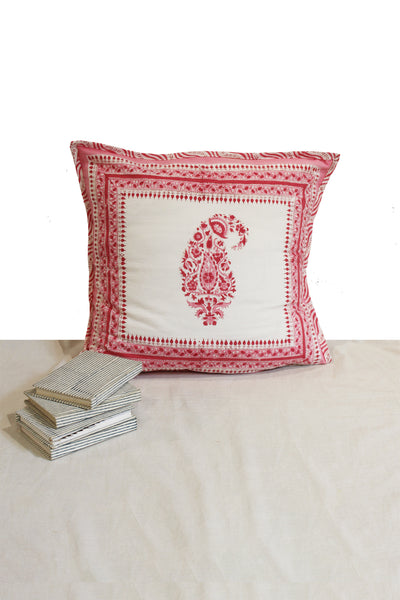 Cotton Paisely Block Printed Cushion Cover in Blossom Pink