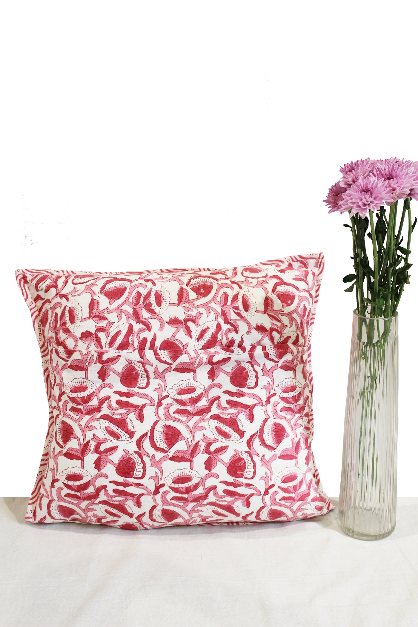 Cotton Paisely Block Printed Cushion Cover in Blossom Pink