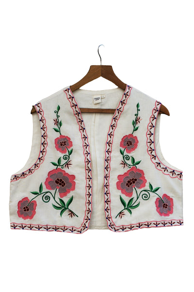 Cotton Flower Embroidered Jacket in Blossom Pink