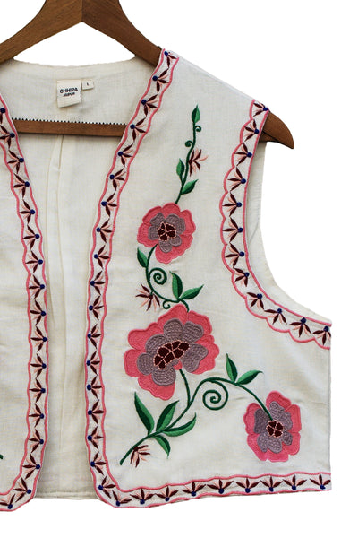Cotton Flower Embroidered Jacket in Blossom Pink