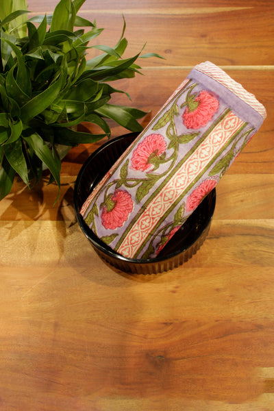 Cotton Flower Buta Block Print Towel in Blue and Pink