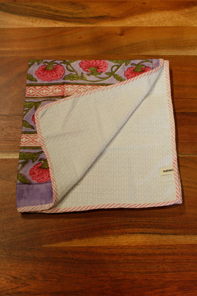 Cotton Flower Buta Block Print Towel in Blue and Pink
