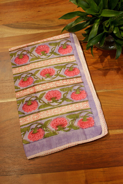 Cotton Flower Buta Block Print Towel in Blue and Pink
