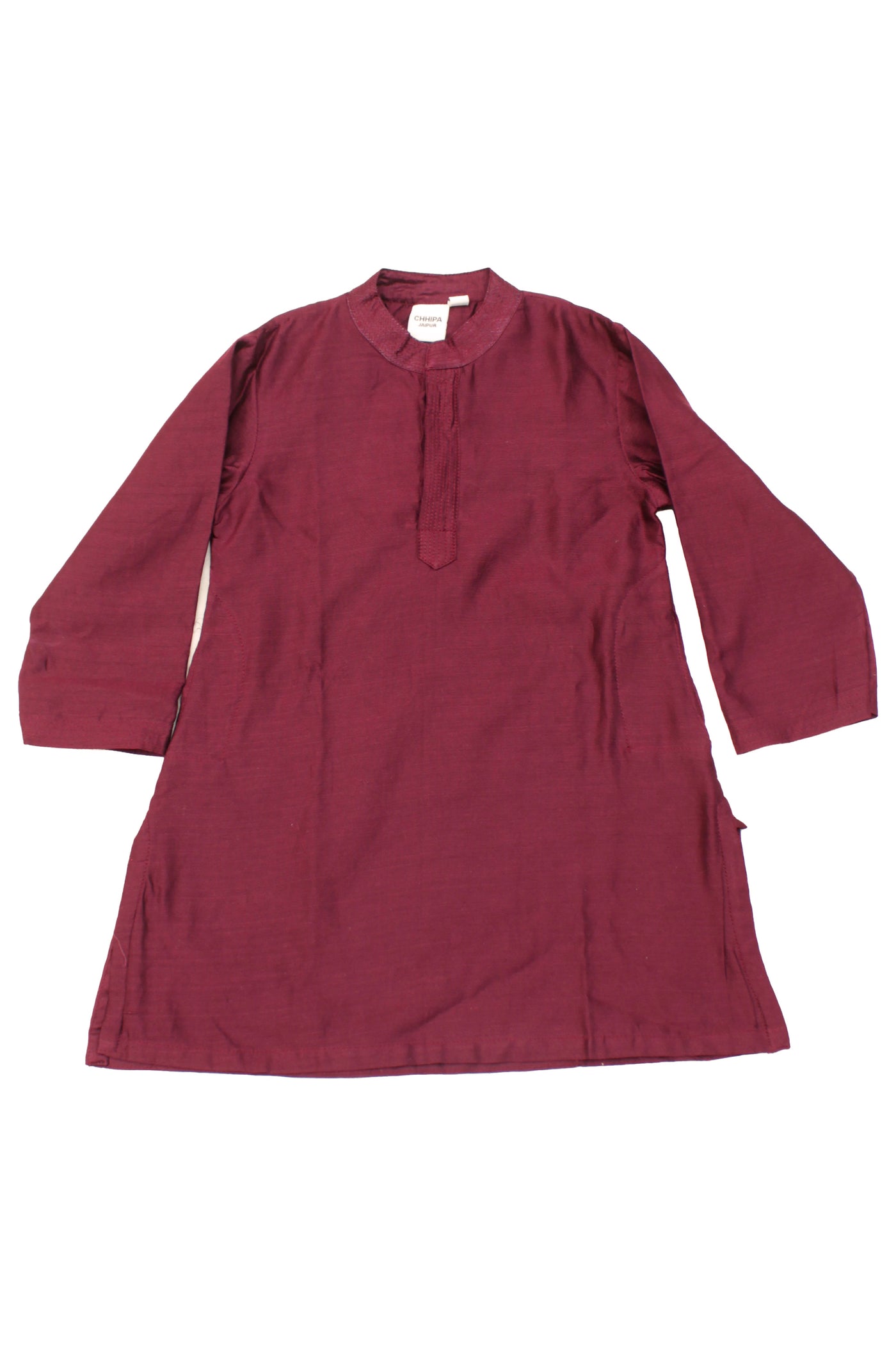 Chanderi Silk Plain Dye Boys Kurta in Burgundy