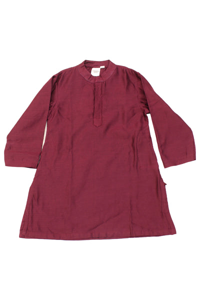 Chanderi Silk Plain Dye Boys Kurta in Burgundy