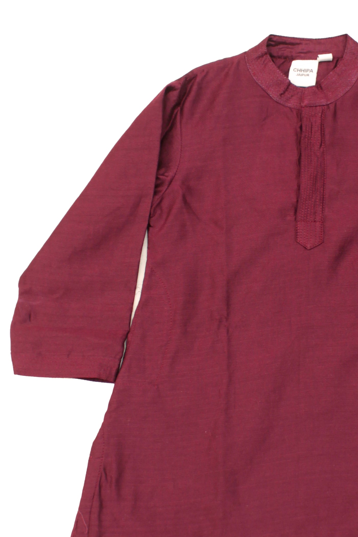 Chanderi Silk Plain Dye Boys Kurta in Burgundy
