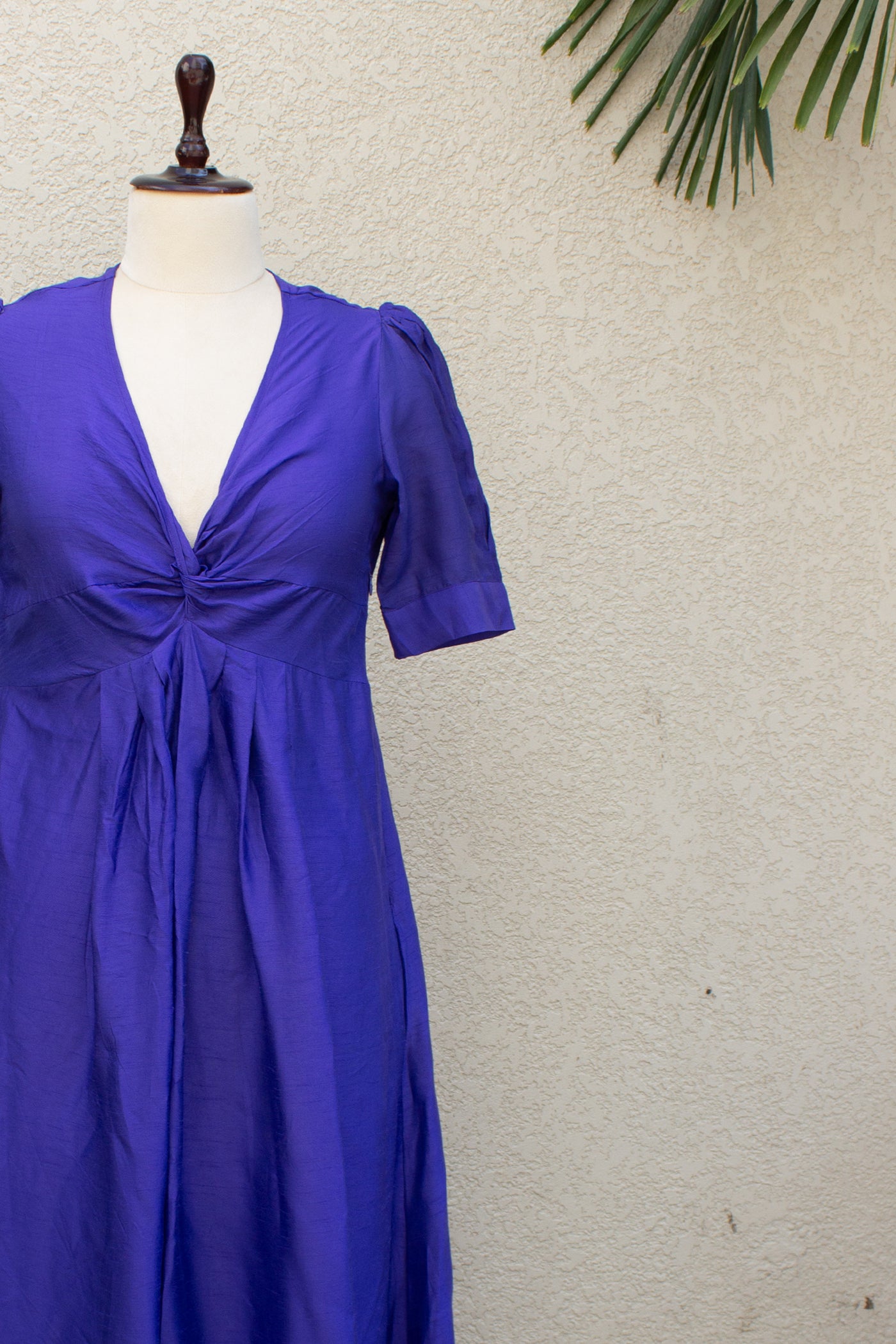 Raw Silk Plain Dye Knotted Long Dress in Royal Blue