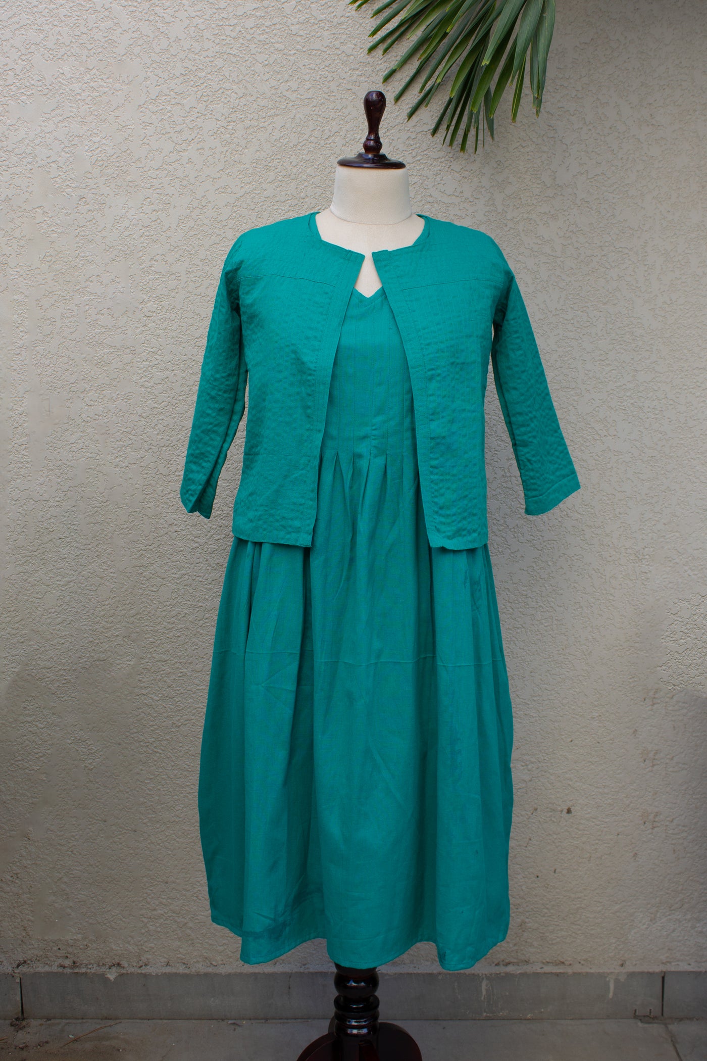 Cotton Plain Dye Midi Dress & Overlay in Sea Green