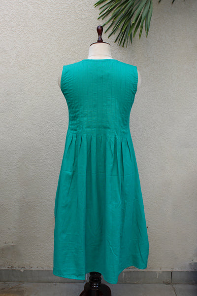 Cotton Plain Dye Midi Dress & Overlay in Sea Green