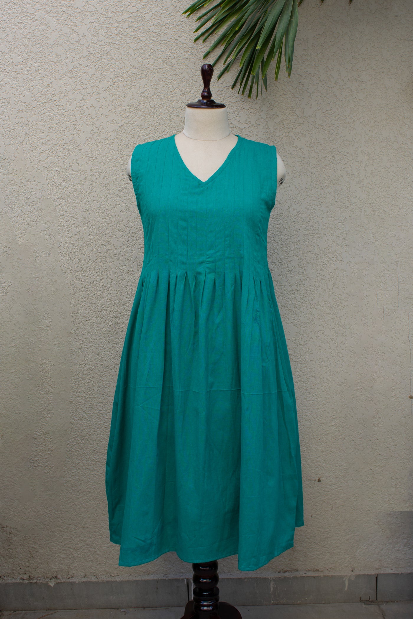 Cotton Plain Dye Midi Dress & Overlay in Sea Green