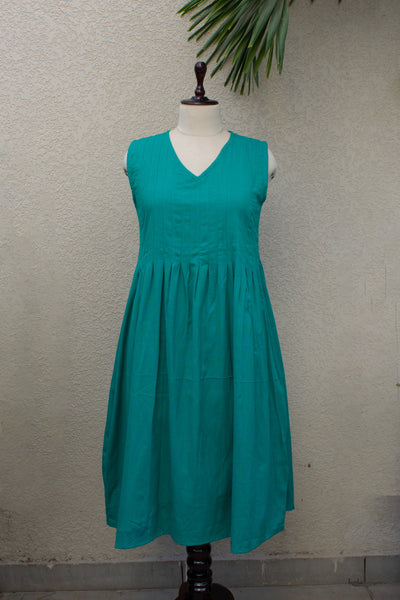 Cotton Plain Dye Midi Dress & Overlay in Sea Green