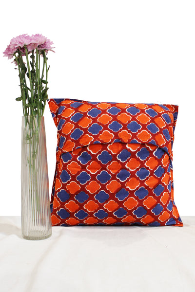 Cotton Hand Block Print Cushion Cover in Shade of Red and Blue