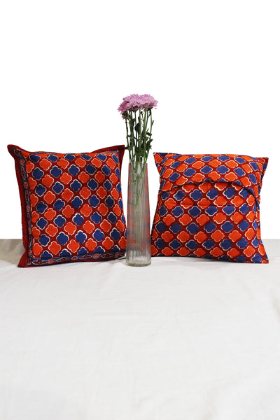 Cotton Hand Block Print Cushion Cover in Shade of Red and Blue