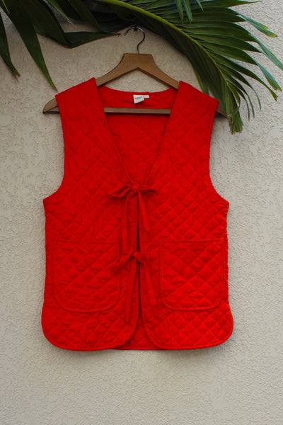 Cotton Quilted Plain Dye Jacket in Red