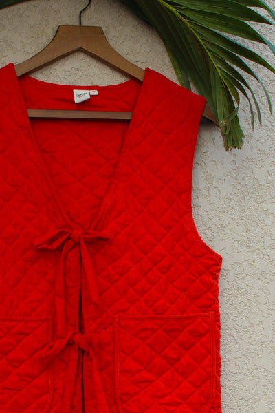 Cotton Quilted Plain Dye Jacket in Red