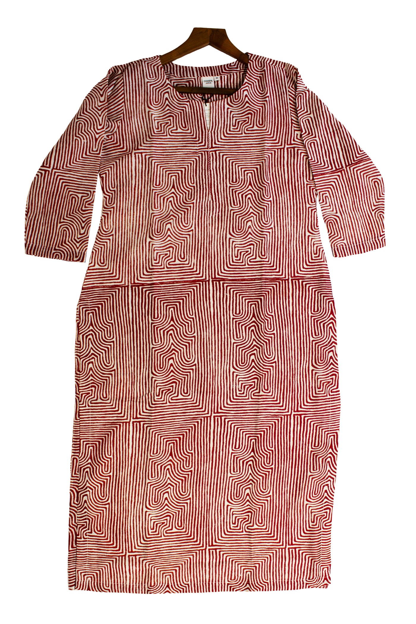 Chanderi Silk Geometric Block Print Kurta in Red
