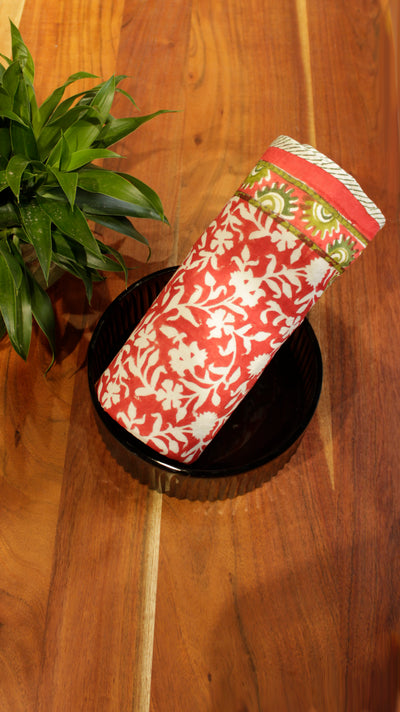 Cotton Floral Jaal Block Print Towel in Red