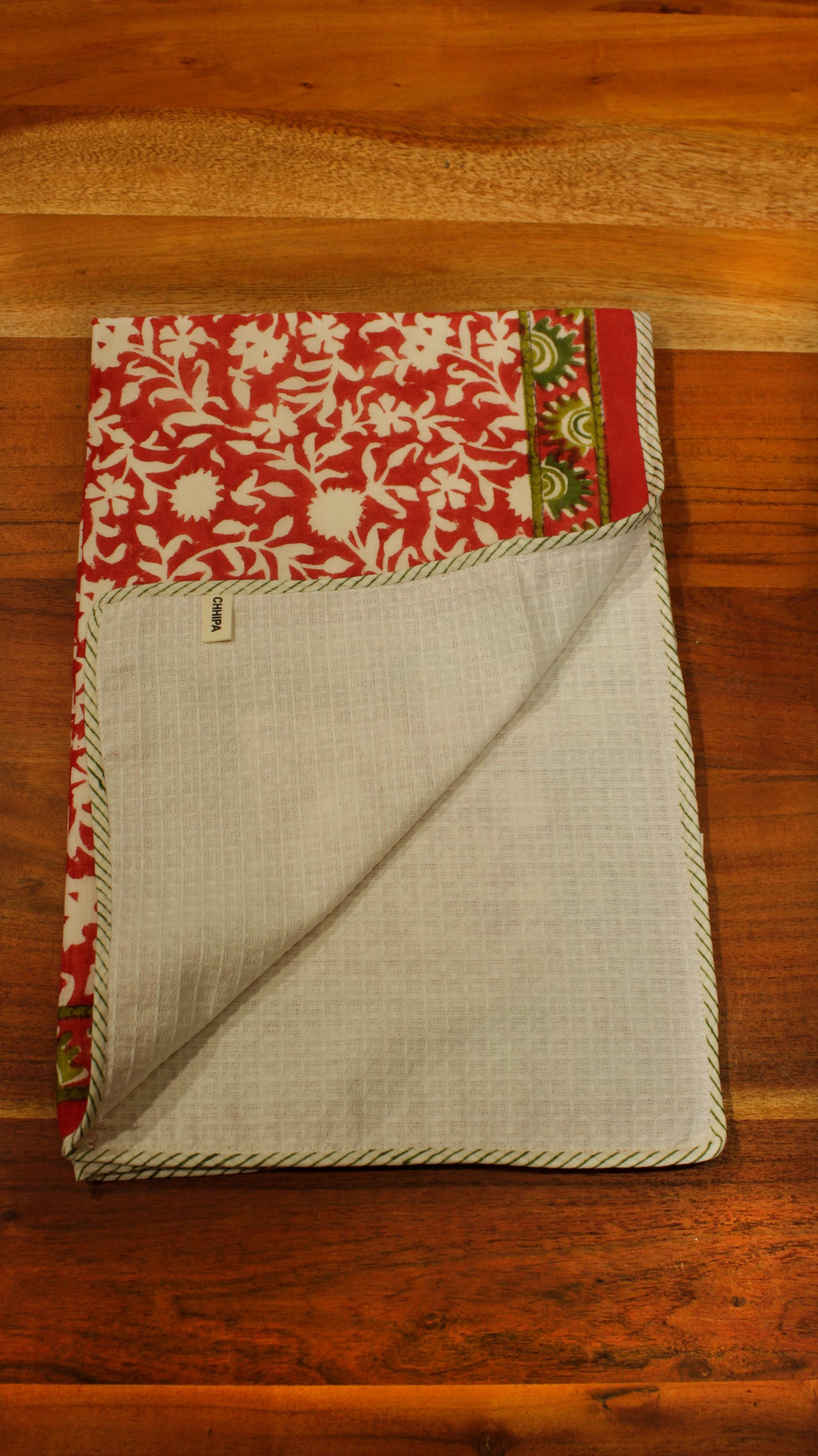 Cotton Floral Jaal Block Print Towel in Red