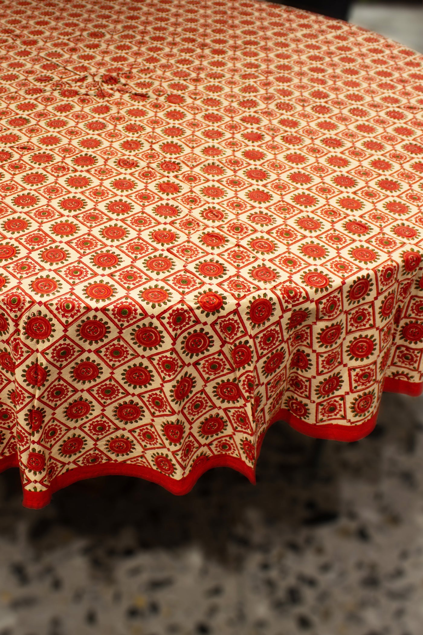Round Table Cover Sunflower Buta Print in Orange