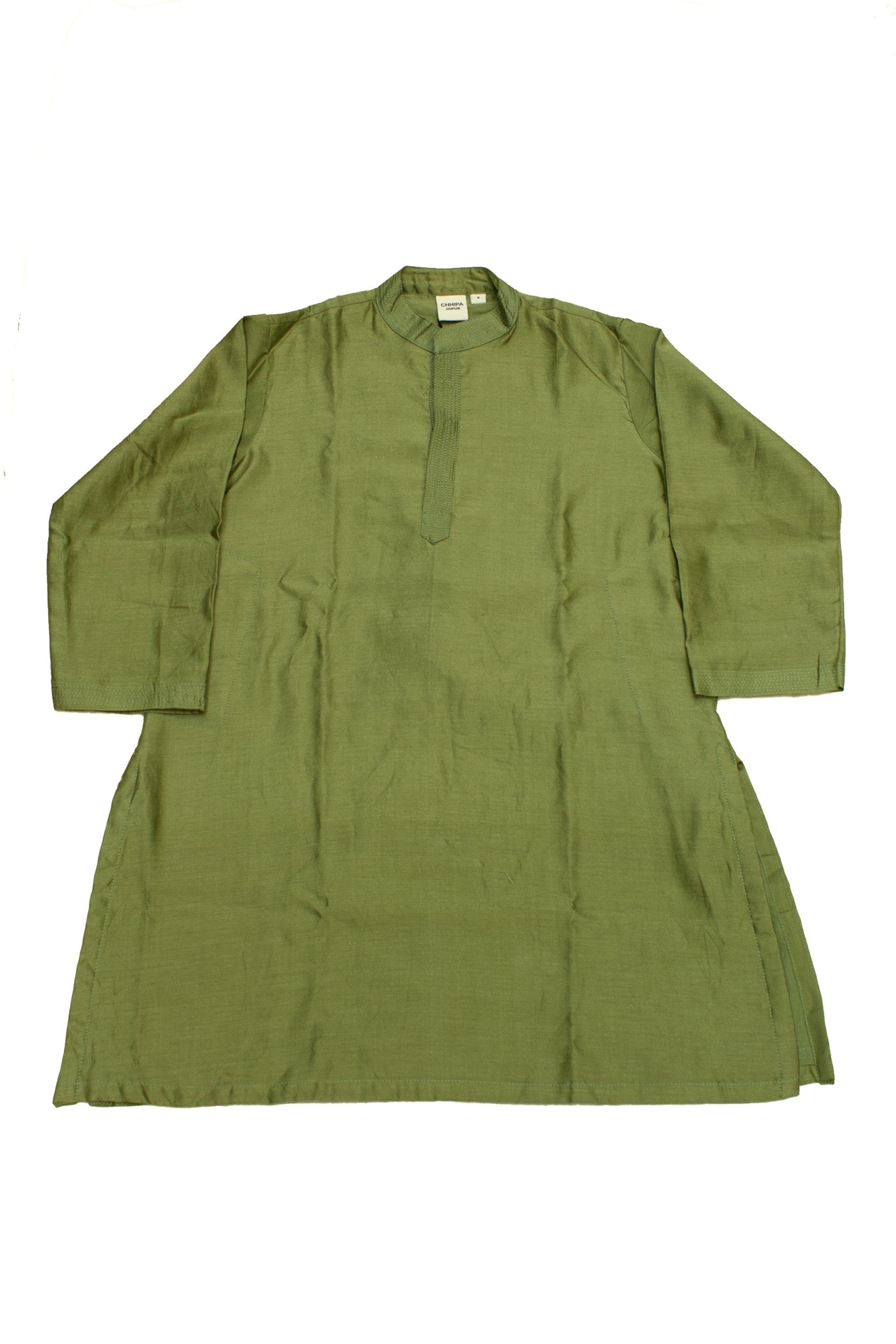 Chanderi Silk Plain Dye Boys Kurta in Sage Green