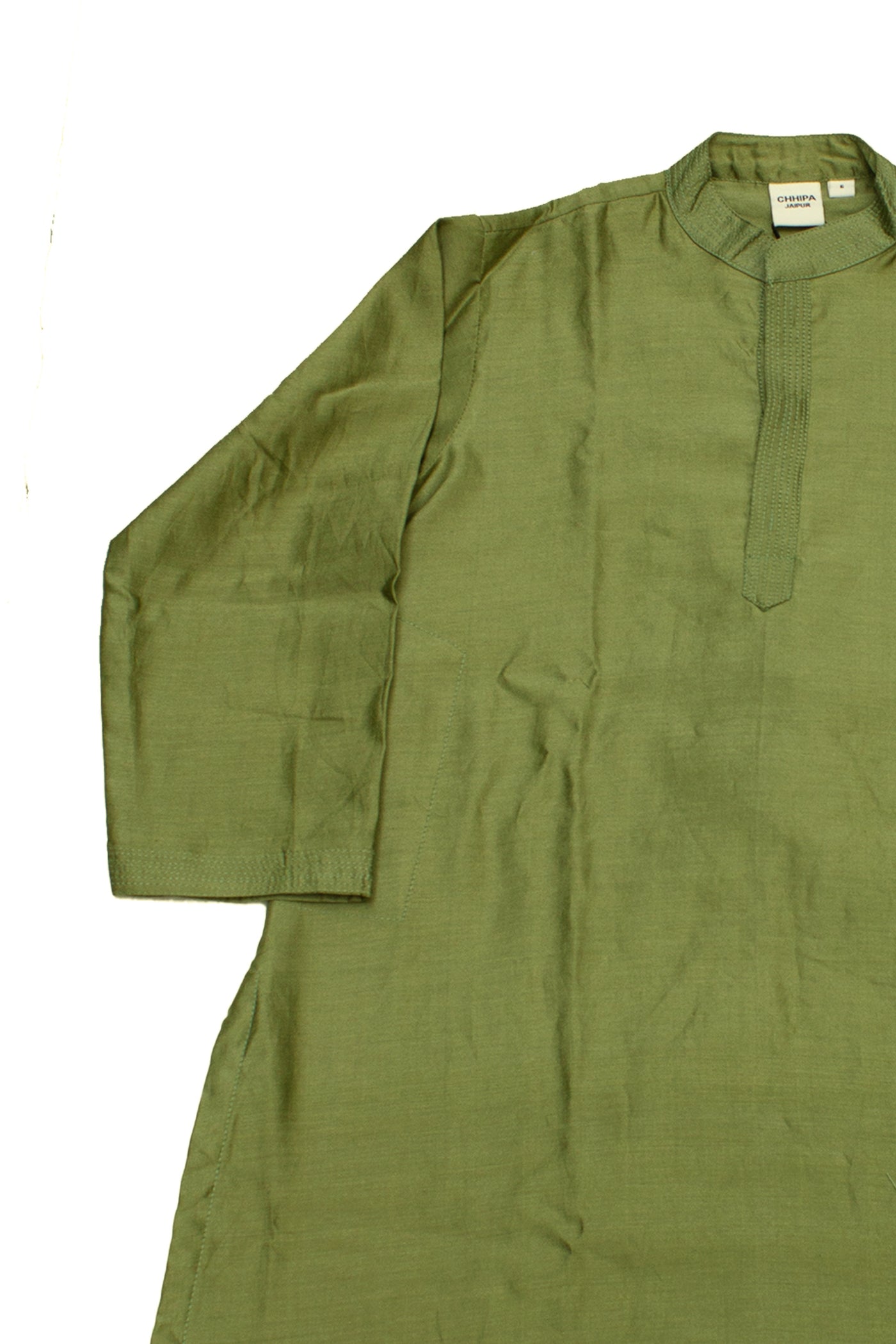 Chanderi Silk Plain Dye Boys Kurta in Sage Green