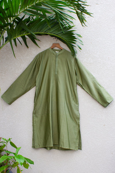 Chanderi Silk Plain Dye Men Kurta in Sage Green