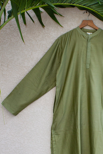 Chanderi Silk Plain Dye Men Kurta in Sage Green