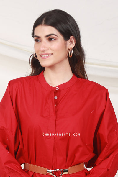 Cotton Sunday Tunic Plain Dye In Solid Red