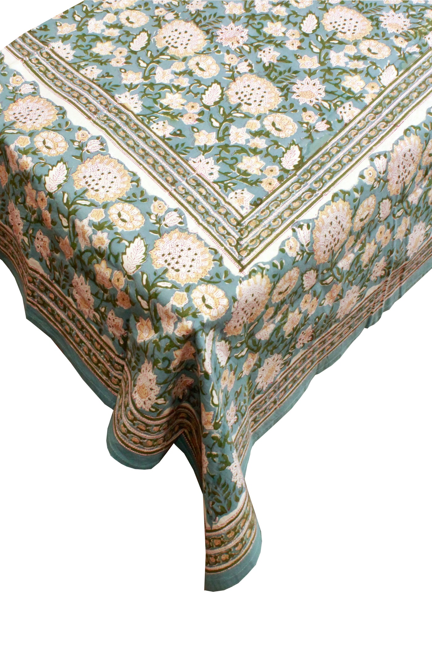 Rectangle Table Cover Mahin Flower Jaal Print in Sea Green